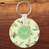Pretty Spring Floral Mint Monogram キーホルダー (裏面)