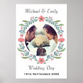 Pretty Spring Summer Wedding Floral Wreath Photo ポスター (正面)
