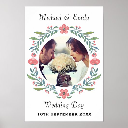 Pretty Spring Summer Wedding Floral Wreath Photo ポスター (正面)