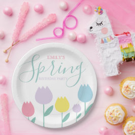 Pretty Spring Tulips Pastel Floral Birthday Party ペーパープレート