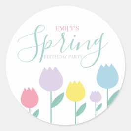 Pretty Spring Tulips Pastel Floral Birthday Party ラウンドシール