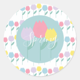 Pretty Spring Tulips Pastel Floral Birthday Party ラウンドシール