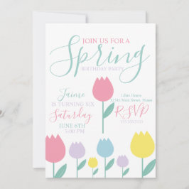 Pretty Spring Tulips Pastel Floral Birthday Party 招待状