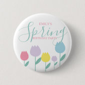 Pretty Spring Tulips Pastel Floral Birthday Party 缶バッジ (正面)