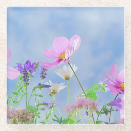 Pretty Spring Wild Flowers ガラスコースター (正面)