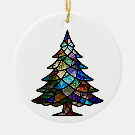 Pretty Stained Glass Pine Tree Family Photo セラミックオーナメント (正面)