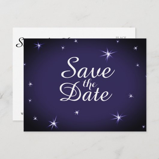 Pretty Starlit Save the Date 白い星が青い空に 案内ポストカード (正面/裏面)