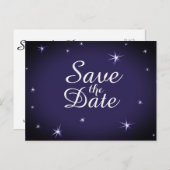 Pretty Starlit Save the Date 白い星が青い背景に 案内ポストカード (正面/裏面)