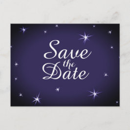 Pretty Starlit Save the Date 白い星が青い背景に 案内ポストカード