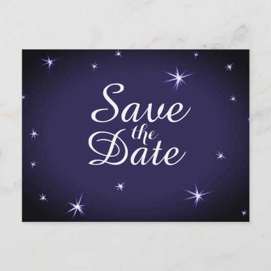 Pretty Starlit Save the Date 白い星が青い背景に 案内ポストカード (正面)