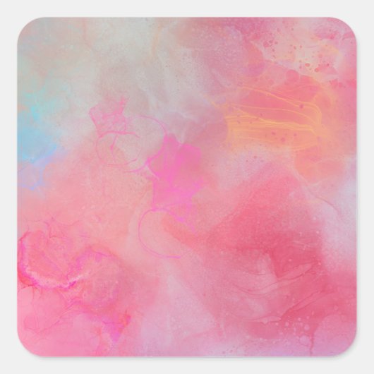 Pretty Stylish Rose Pink Watercolor Ink スクエアシール (正面)