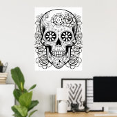 Pretty Sugar Skull Image Black + White Art on Wall ポスター (ホームオフィス)