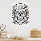 Pretty Sugar Skull Image Black + White Art on Wall ポスター (キッチン)
