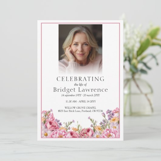 Pretty Summer Pink Peony Memorial Service Funeral プログラム (スタンド正面)