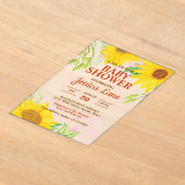 Pretty Sunflower Baby Shower アクリル招待状 (レイダウン)
