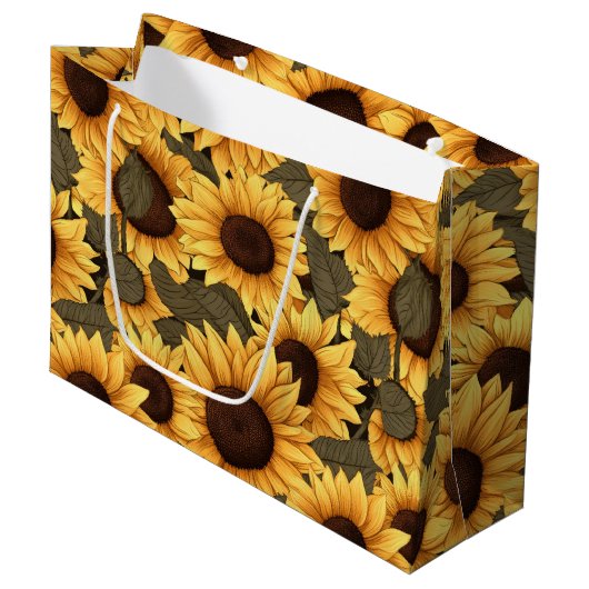 Pretty Sunflower Illustration All Over Print ラージペーパーバッグ (正面アングル)