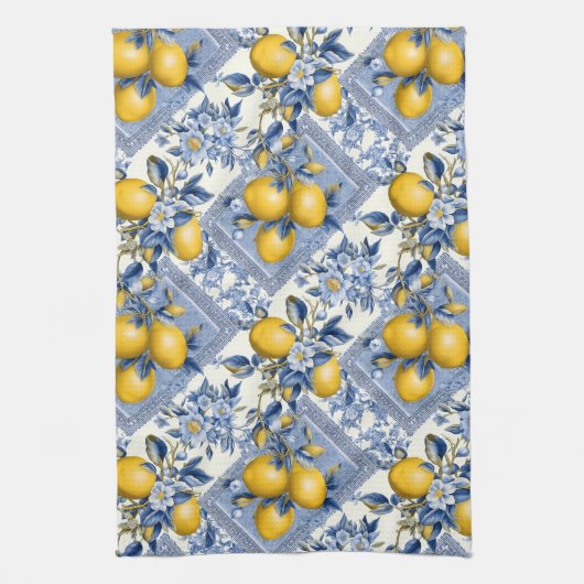 Pretty Talavera Tile All-Over Print Lemons キッチンタオル (縦)