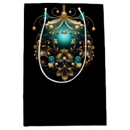PRETTY TEAL AND GOLD CHRISTMAS ORNAMENTS ミディアムペーパーバッグ