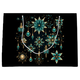 PRETTY TEAL AND GOLD CHRISTMAS ORNAMENTS ラージペーパーバッグ