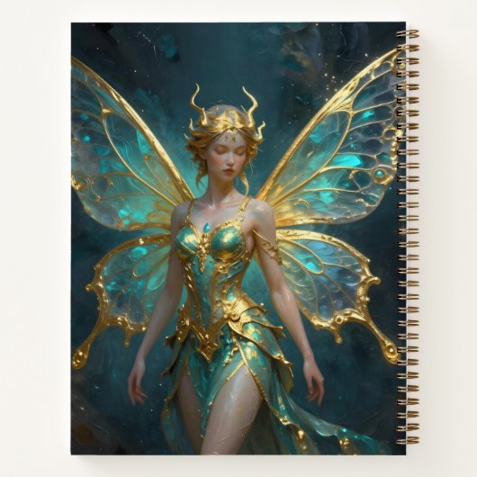 Pretty Turquoise and Gold Fairy Personalized ノートブック (裏面)