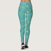 Pretty Vibrant Teal with Gold Glowing Stars レギンス (裏面)