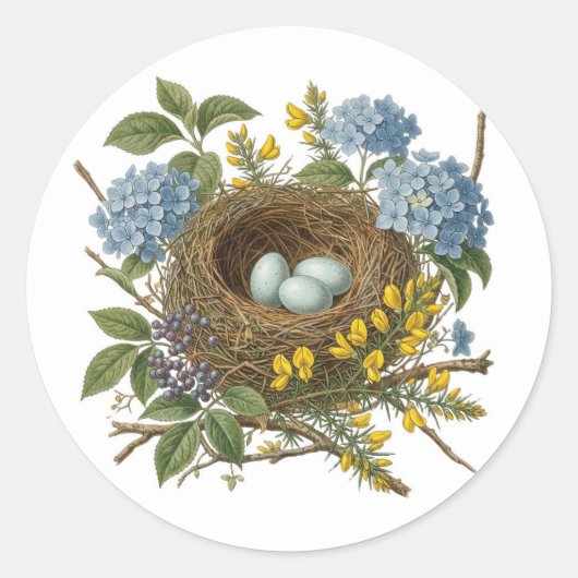 Pretty Vintage Bird Nest Sticker ラウンドシール (正面)