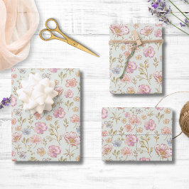 Pretty Vintage Flowers Floral Pattern ラッピングペーパーシート