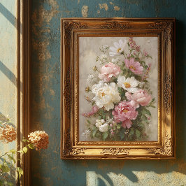 Pretty Vintage Pink and White Peony Bouquet Art  ポスター