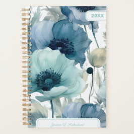 Pretty Watercolor Blue Floral Personalized Logo プランナー手帳