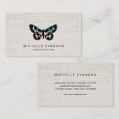 Pretty Watercolor Butterfly Logo Elegant Linen 名刺 (正面/裏面)