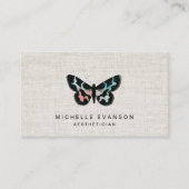 Pretty Watercolor Butterfly Logo Elegant Linen 名刺 (正面)