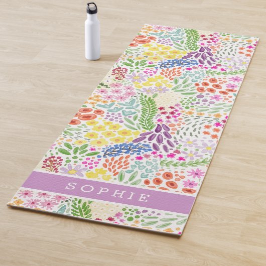 Pretty Watercolor Floral Blooming Custom Name ヨガマット (インサイチュ)