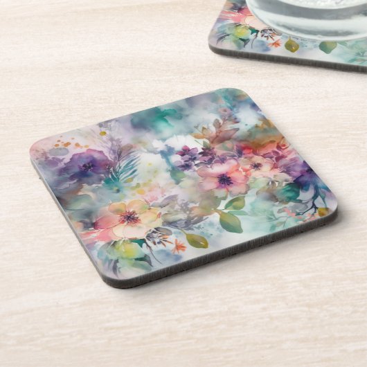 Pretty Watercolor Floral Botanical Pattern  コースター (左側)
