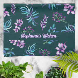 Pretty Watercolor Floral Garden Personalized キッチンタオル