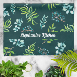 Pretty Watercolor Floral Garden Personalized キッチンタオル