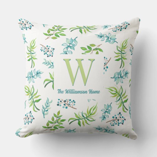 Pretty Watercolor Floral Garden Personalized  クッション (正面)