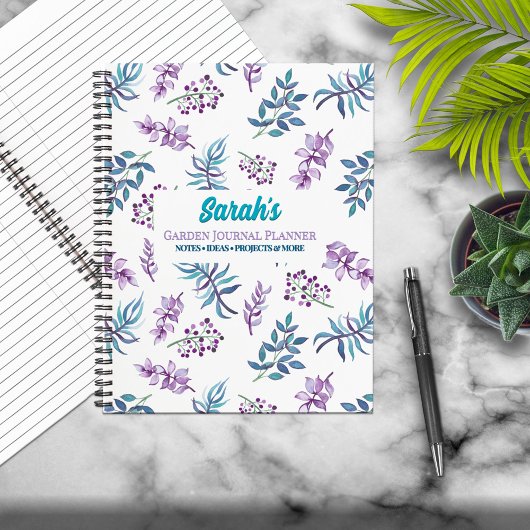 Pretty Watercolor Floral Garden Personalized  ノートブック