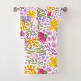 Pretty Watercolor Floral Pattern Sprint Colorful バスタオルセット