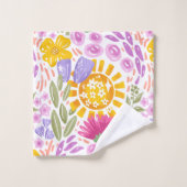 Pretty Watercolor Floral Pattern Sprint Colorful バスタオルセット (ウォッシュタオル)