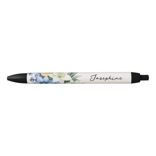 Pretty Watercolor Floral Personalized Name 黒ボールペン (正面)
