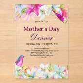Pretty Watercolor Floral White Mother's Day Dinner アクリル招待状 (正面)