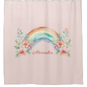 Pretty Watercolor Flowers and Rainbow シャワーカーテン (正面)