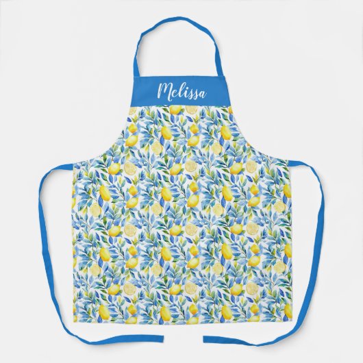 Pretty Watercolor Lemon Citrus Personalized Apron エプロン (正面)