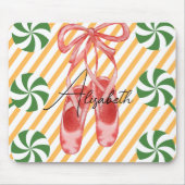 Pretty watercolor monogram Candy cane Pink Balley マウスパッド (正面)