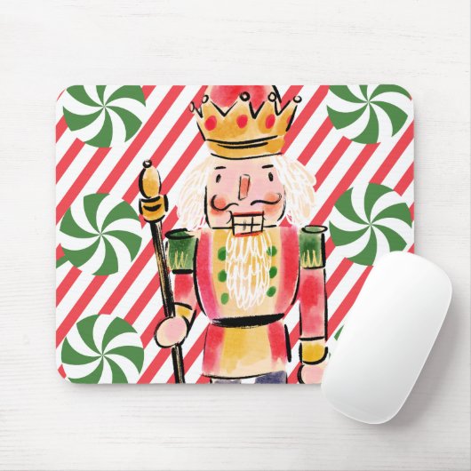 Pretty watercolor nutcracker and candy cane Green マウスパッド (マウス)