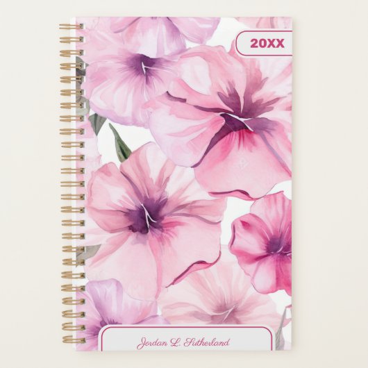Pretty Watercolor Pink Floral パーソナライズロゴ プランナー手帳 (正面)