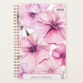 Pretty Watercolor Pink Floral Personalized Logo プランナー手帳