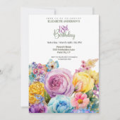 Pretty Watercolor Spring Floral 18歳の誕生日 招待状 (正面)