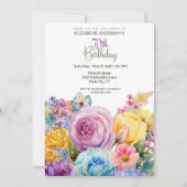 Pretty Watercolor Spring Floral 70th Birthday 招待状 (正面)