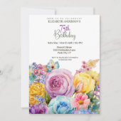 Pretty Watercolor Spring Floral 75歳の誕生日 招待状 (正面)